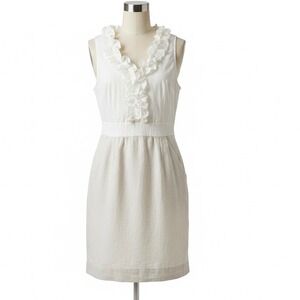 Ann Taylor Loft White Metallic Beige Sleeveless Shirt Dress -‎ Size 6